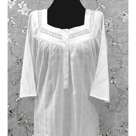 SoieRose Victorian 100% Cotton Nightgown with Square Neck & Lace Inset – SR-1231 - Picture 3 of 9